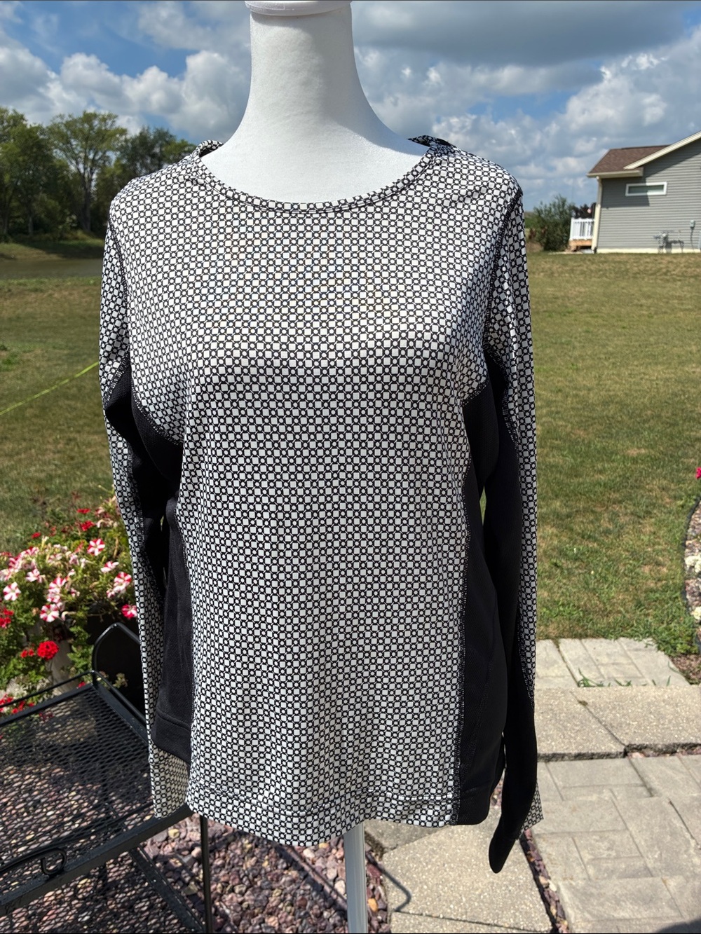Lands' End Athletic Black and White Geo-Print Long Sleeve